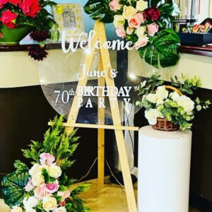 Acrylic welcome sign with easel