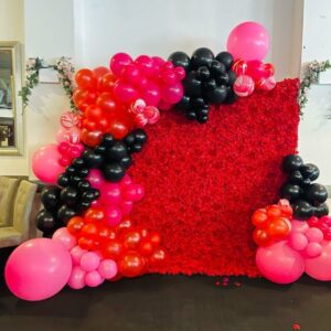 Red flower wall hire