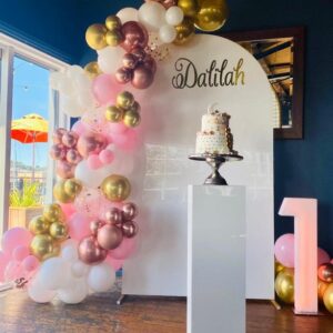 Acrylic white arch backdrop hire